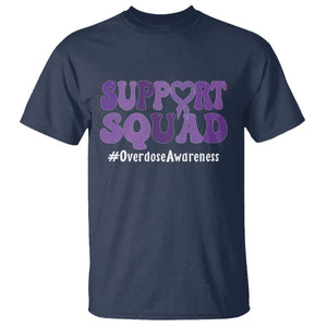 Support Squad Overdose Awareness T Shirt Purple Ribbon Groovy Typography Graphic