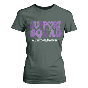 Support Squad Overdose Awareness T Shirt For Women Purple Ribbon Groovy Typography Graphic