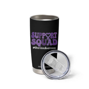 Support Squad Overdose Awareness Tumbler Cup Purple Ribbon Groovy Typography Graphic