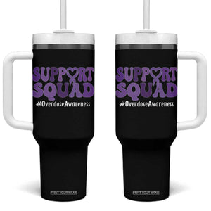 Support Squad Overdose Awareness Tumbler With Handle Purple Ribbon Groovy Typography Graphic