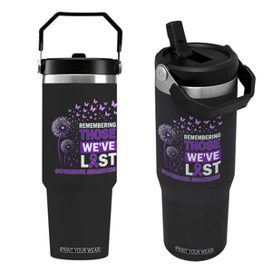 Overdose Awareness Flip Straw Tumbler Remembering Those We Have Lost Dandelion Purple Ribbon Memorial