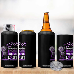 Overdose Awareness 4 in 1 Can Cooler Tumbler Remembering Those We Have Lost Dandelion Purple Ribbon Memorial