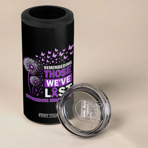 Overdose Awareness 4 in 1 Can Cooler Tumbler Remembering Those We Have Lost Dandelion Purple Ribbon Memorial