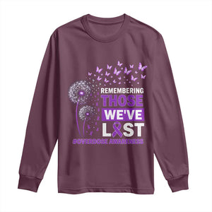 Overdose Awareness Long Sleeve Shirt Remembering Those We Have Lost Dandelion Purple Ribbon Memorial