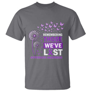 Overdose Awareness T Shirt Remembering Those We Have Lost Dandelion Purple Ribbon Memorial