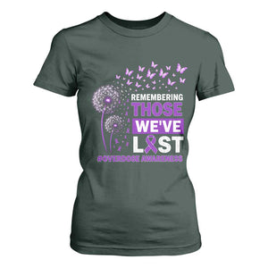 Overdose Awareness T Shirt For Women Remembering Those We Have Lost Dandelion Purple Ribbon Memorial
