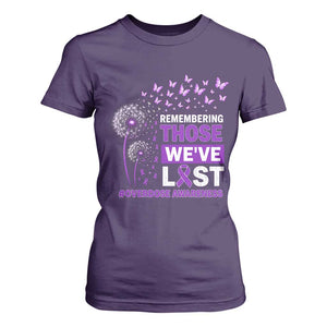 Overdose Awareness T Shirt For Women Remembering Those We Have Lost Dandelion Purple Ribbon Memorial