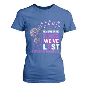 Overdose Awareness T Shirt For Women Remembering Those We Have Lost Dandelion Purple Ribbon Memorial