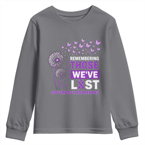 Overdose Awareness Youth Sweatshirt Remembering Those We Have Lost Dandelion Purple Ribbon Memorial