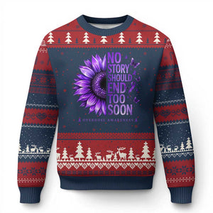 No Story Should End Too Soon Purple Sunflower Overdose Awareness Ugly Christmas Sweater