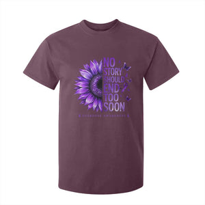 No Story Should End Too Soon Purple Sunflower Overdose Awareness T Shirt For Kid