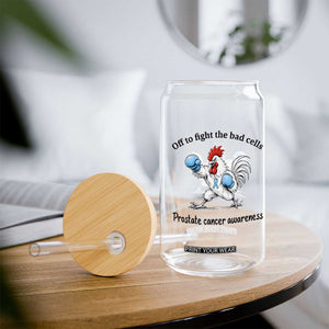 Prostate Cancer Awareness Glass Can Rooster Light Blue Ribbon Survivor Chemotherapy Gift