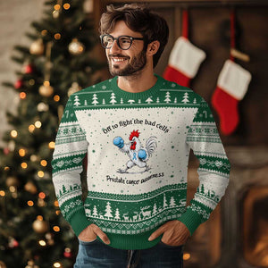 Prostate Cancer Awareness Ugly Christmas Sweater Rooster Light Blue Ribbon Survivor Chemotherapy Gift