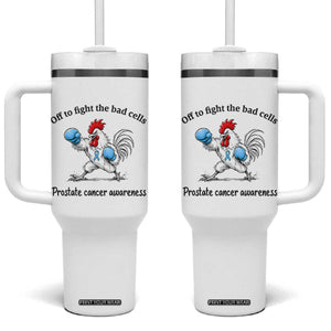 Prostate Cancer Awareness Tumbler With Handle Rooster Light Blue Ribbon Survivor Chemotherapy Gift