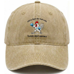 Prostate Cancer Awareness Washed Cotton Baseball Cap Rooster Light Blue Ribbon Survivor Chemotherapy Gift