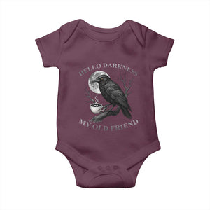 Funny Crow Coffee Baby Onesie Raven Spooky Halloween Hello Darkness My Old Friend TS10 Maroon Print Your Wear
