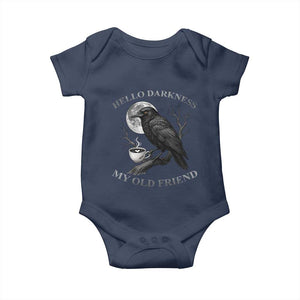 Funny Crow Coffee Baby Onesie Raven Spooky Halloween Hello Darkness My Old Friend TS10 Navy Print Your Wear