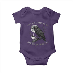 Funny Crow Coffee Baby Onesie Raven Spooky Halloween Hello Darkness My Old Friend TS10 Purple Print Your Wear