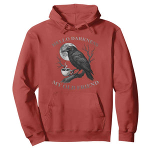 Funny Crow Coffee Hoodie Raven Spooky Halloween Hello Darkness My Old Friend TS10 Red Print Your Wear