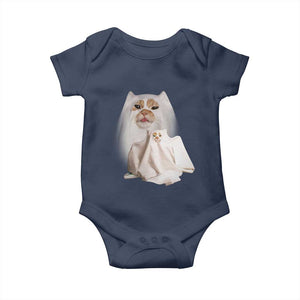 Funny Halloween Ghost Cat Meme Baby Onesie TS10 Navy Print Your Wear