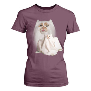 Funny Halloween Ghost Cat Meme T Shirt For Women TS10 Maroon Print Your Wear
