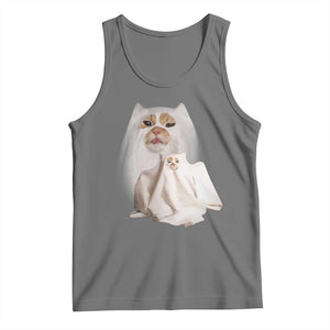 Funny Halloween Ghost Cat Meme Tank Top TS10 Black Heather Print Your Wear