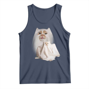 Funny Halloween Ghost Cat Meme Tank Top TS10 Navy Print Your Wear