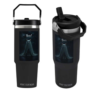 Cat Halloween Flip Straw Tumbler Spooky Season Ghost Kitten Haunted Mansion TS10 One Size: 30 oz Black Print Your Wear