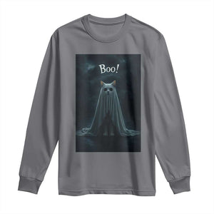 Cat Halloween Long Sleeve Shirt Spooky Season Ghost Kitten Haunted Mansion TS10 Charcoal Print Your Wear