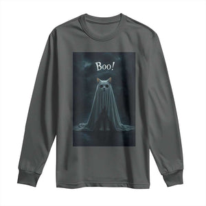 Cat Halloween Long Sleeve Shirt Spooky Season Ghost Kitten Haunted Mansion TS10 Dark Heather Print Your Wear