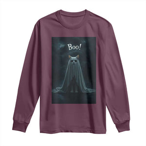 Cat Halloween Long Sleeve Shirt Spooky Season Ghost Kitten Haunted Mansion TS10 Maroon Print Your Wear