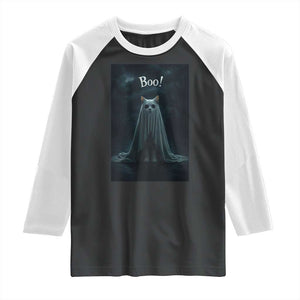 Cat Halloween Raglan Shirt Spooky Season Ghost Kitten Haunted Mansion TS10 Black White Print Your Wear
