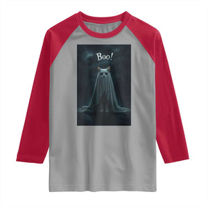 Cat Halloween Raglan Shirt Spooky Season Ghost Kitten Haunted Mansion TS10 Sport Gray Red Print Your Wear