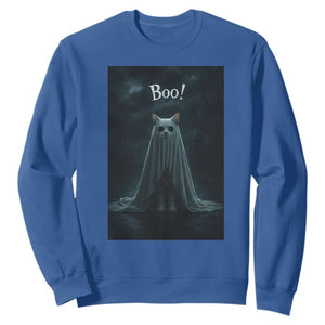 Cat Halloween Sweatshirt Spooky Season Ghost Kitten Haunted Mansion TS10 Royal Blue Print Your Wear