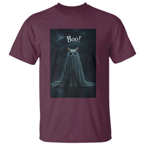 Cat Halloween T Shirt Spooky Season Ghost Kitten Haunted Mansion TS10 Maroon Print Your Wear