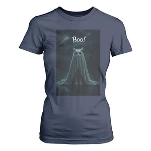 Cat Halloween T Shirt For Women Spooky Season Ghost Kitten Haunted Mansion TS10 Navy Print Your Wear