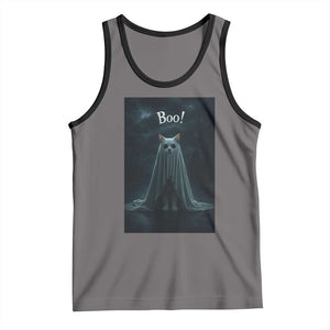 Cat Halloween Tank Top Spooky Season Ghost Kitten Haunted Mansion TS10 Deep Heather Black Print Your Wear