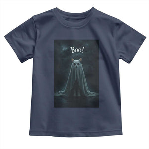Cat Halloween Toddler T Shirt Spooky Season Ghost Kitten Haunted Mansion TS10 Navy Print Your Wear