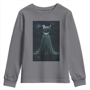 Cat Halloween Youth Sweatshirt Spooky Season Ghost Kitten Haunted Mansion TS10 Charcoal Print Your Wear