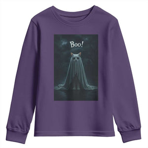 Cat Halloween Youth Sweatshirt Spooky Season Ghost Kitten Haunted Mansion TS10 Purple Print Your Wear