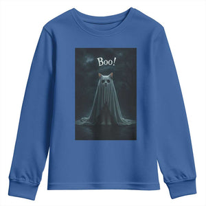 Cat Halloween Youth Sweatshirt Spooky Season Ghost Kitten Haunted Mansion TS10 Royal Blue Print Your Wear