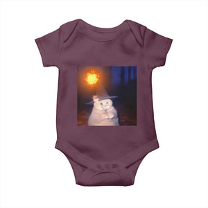 Wizard Cat Baby Onesie Weird Funny Retro Halloween Orange Cat Meme TS10 Maroon Print Your Wear