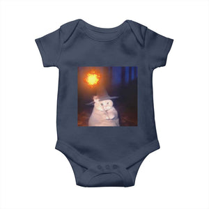 Wizard Cat Baby Onesie Weird Funny Retro Halloween Orange Cat Meme TS10 Navy Print Your Wear