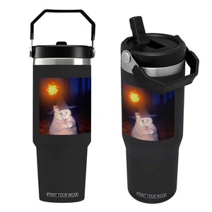 Wizard Cat Flip Straw Tumbler Weird Funny Retro Halloween Orange Cat Meme TS10 One Size: 30 oz Black Print Your Wear