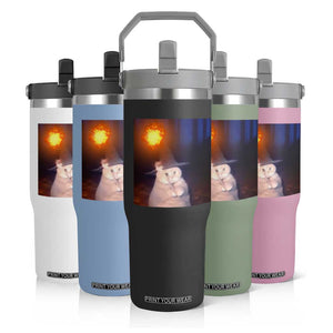 Wizard Cat Flip Straw Tumbler Weird Funny Retro Halloween Orange Cat Meme TS10 Print Your Wear