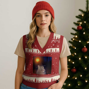 Wizard Cat V-Neck Knit Sweater Vest Weird Funny Retro Halloween Orange Cat Meme TS10 Red Beige Print Your Wear