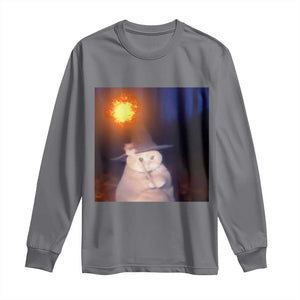 Wizard Cat Long Sleeve Shirt Weird Funny Retro Halloween Orange Cat Meme TS10 Charcoal Print Your Wear