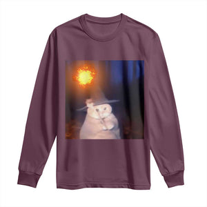 Wizard Cat Long Sleeve Shirt Weird Funny Retro Halloween Orange Cat Meme TS10 Maroon Print Your Wear