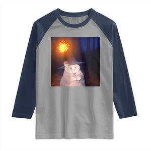 Wizard Cat Raglan Shirt Weird Funny Retro Halloween Orange Cat Meme TS10 Sport Gray Navy Print Your Wear