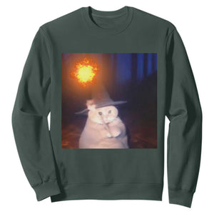 Wizard Cat Sweatshirt Weird Funny Retro Halloween Orange Cat Meme TS10 Dark Forest Green Print Your Wear